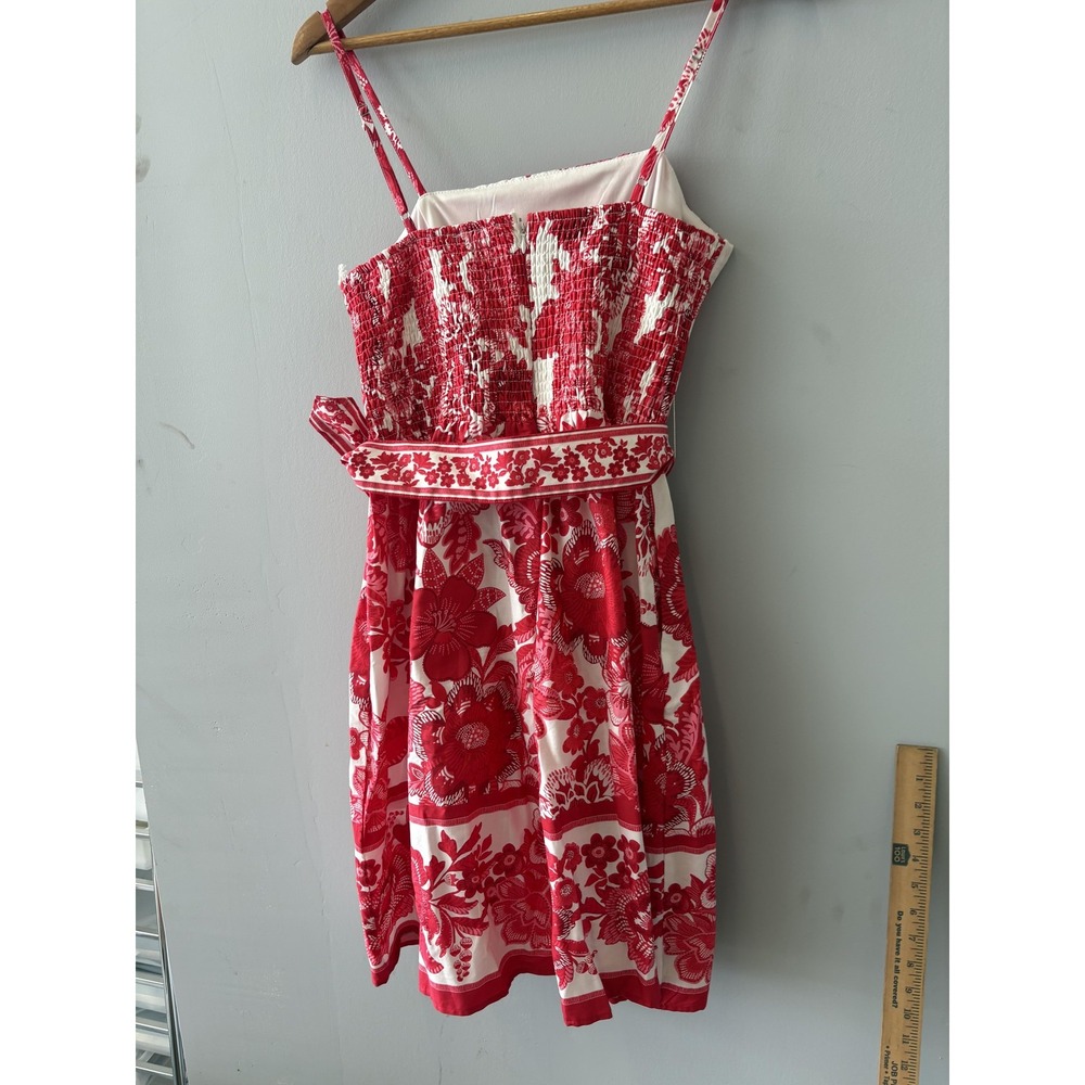 Joie Dress Womens 6 Red White Floral Smocked Square Neck Belted Sundress - Picture 6 of 6